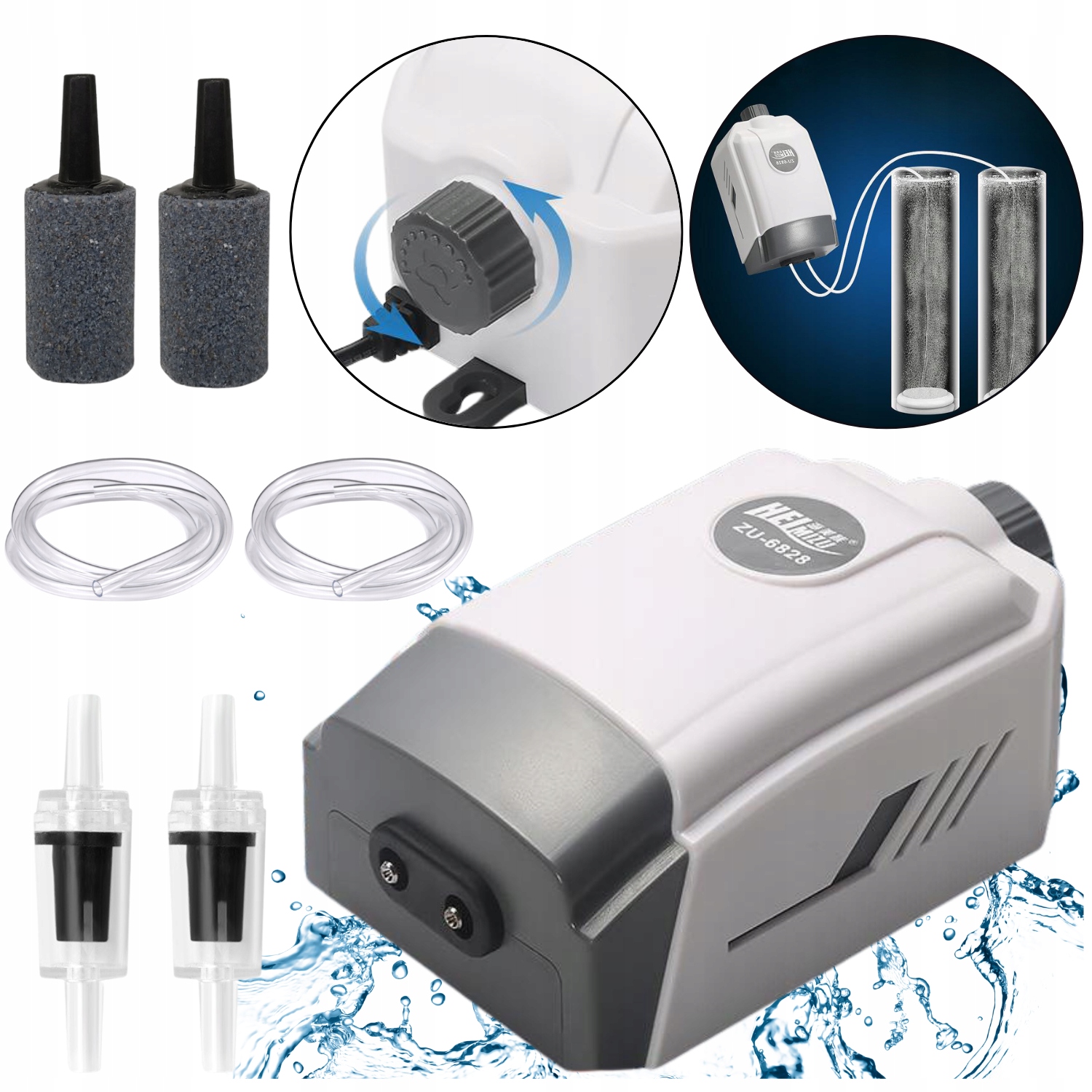 Levně Provzdušňovač Do Akvária Pumpa S Regulací Sada 7V1 2 Otvory 6W 600L/h