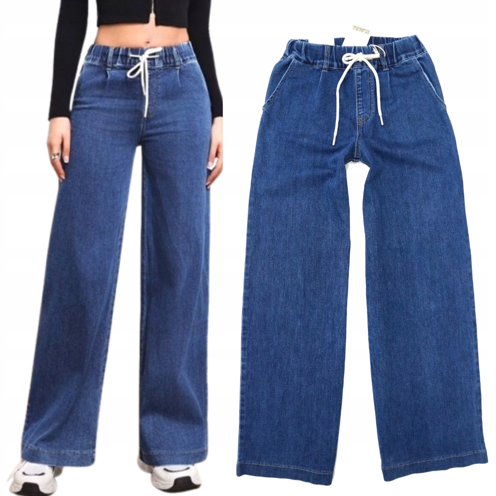 M.sara Spodnie Jeansowe Na Gumce W Pasie Luźniejsze Szerokie Nogawki 34 Xs