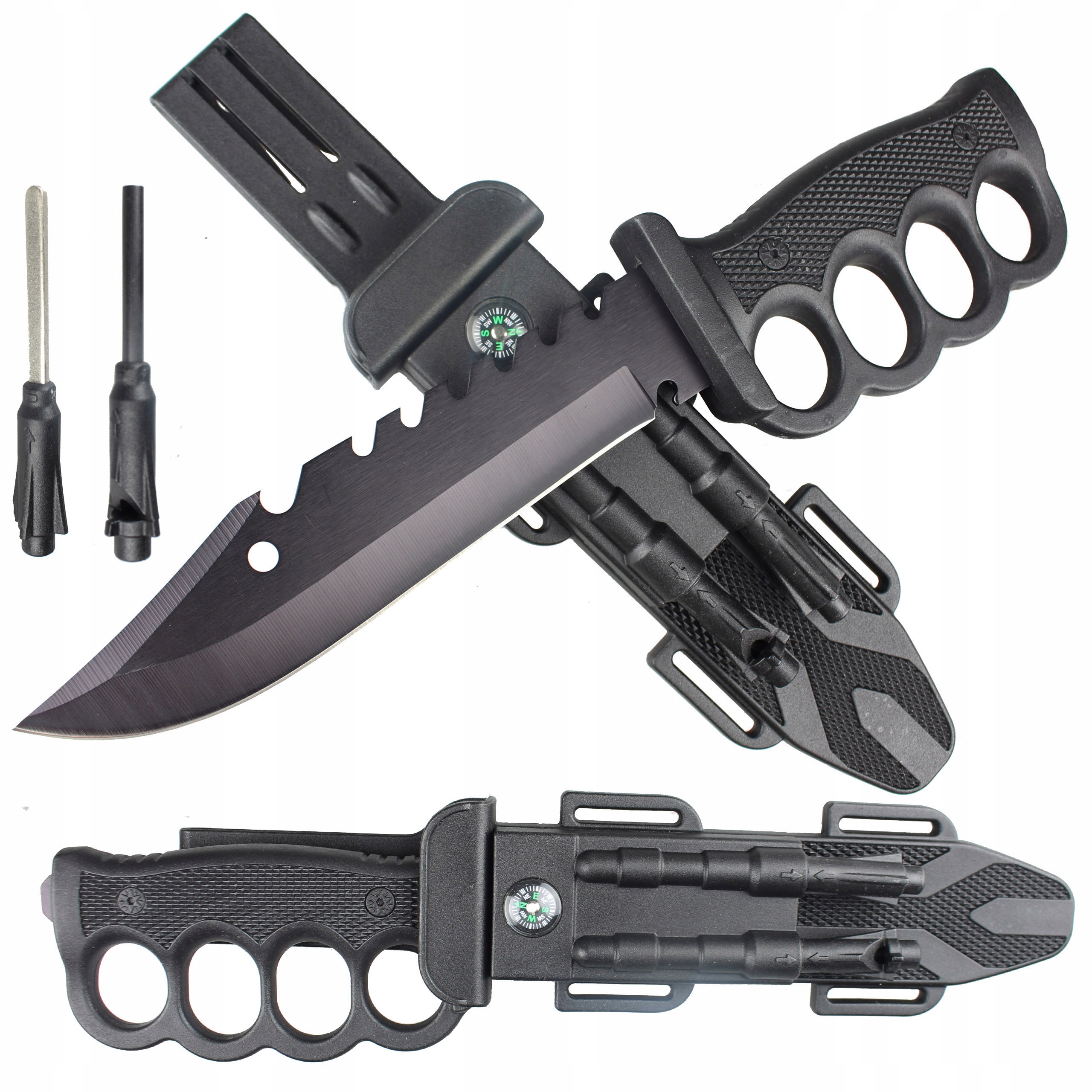 Nóż Taktyczny Wojskowy RAMBO krzesiwo+ostrzałka OCHRONA PALCÓW K6