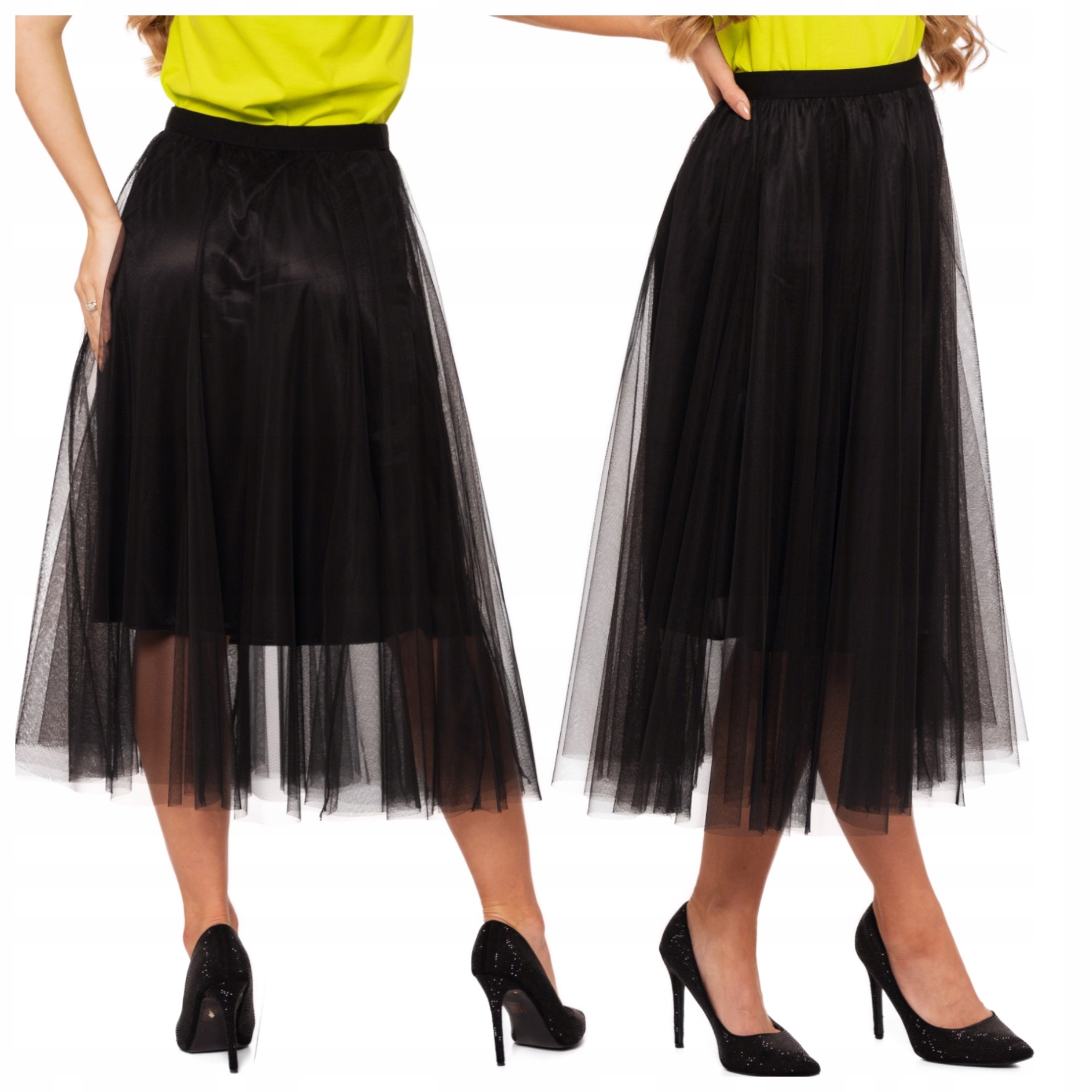 CZARNA SPÓDNICA TIULOWA DAMSKA BEZ WZORU ZWIEWNA WYGODNA TIUL MORAJ L/XL