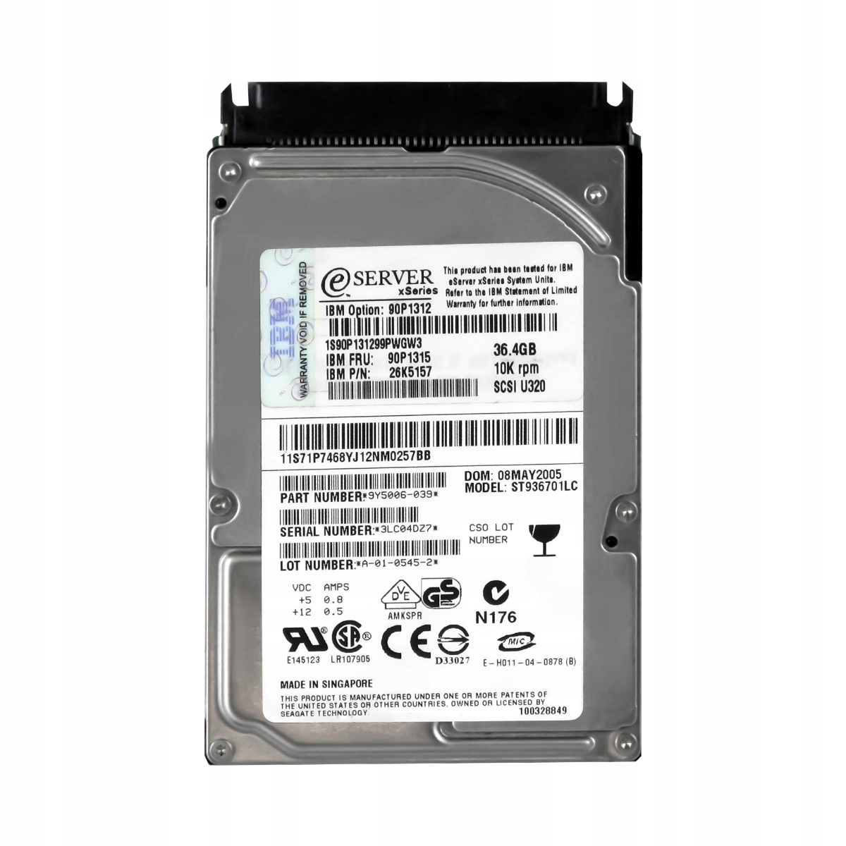 Ibm 90P1315 26K5157 36,4GB 10K 8MB Scsi U320 2,5" ST936701LC