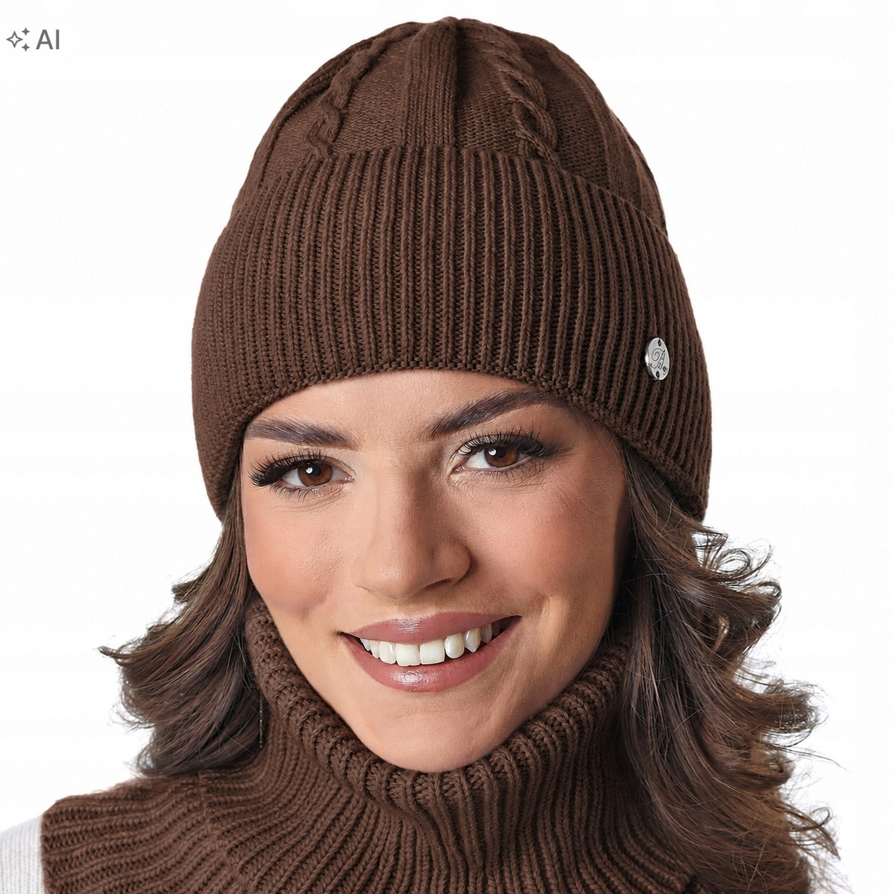 Čepice Milagros merino kašmír s fantazijní vazbou Bronz