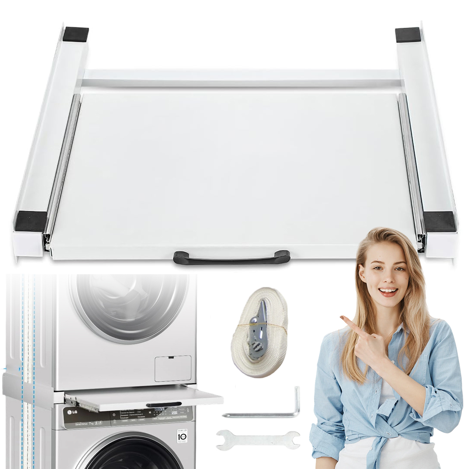 Łącznik Pralki Z Suszarką Półka Uniwersalny Max 150KG Z Wysuwana Półka