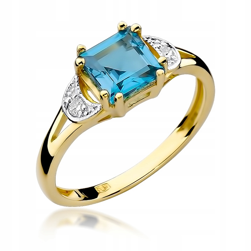 

Złoty Pierścionek pr585 Topaz Brylanty Grawer