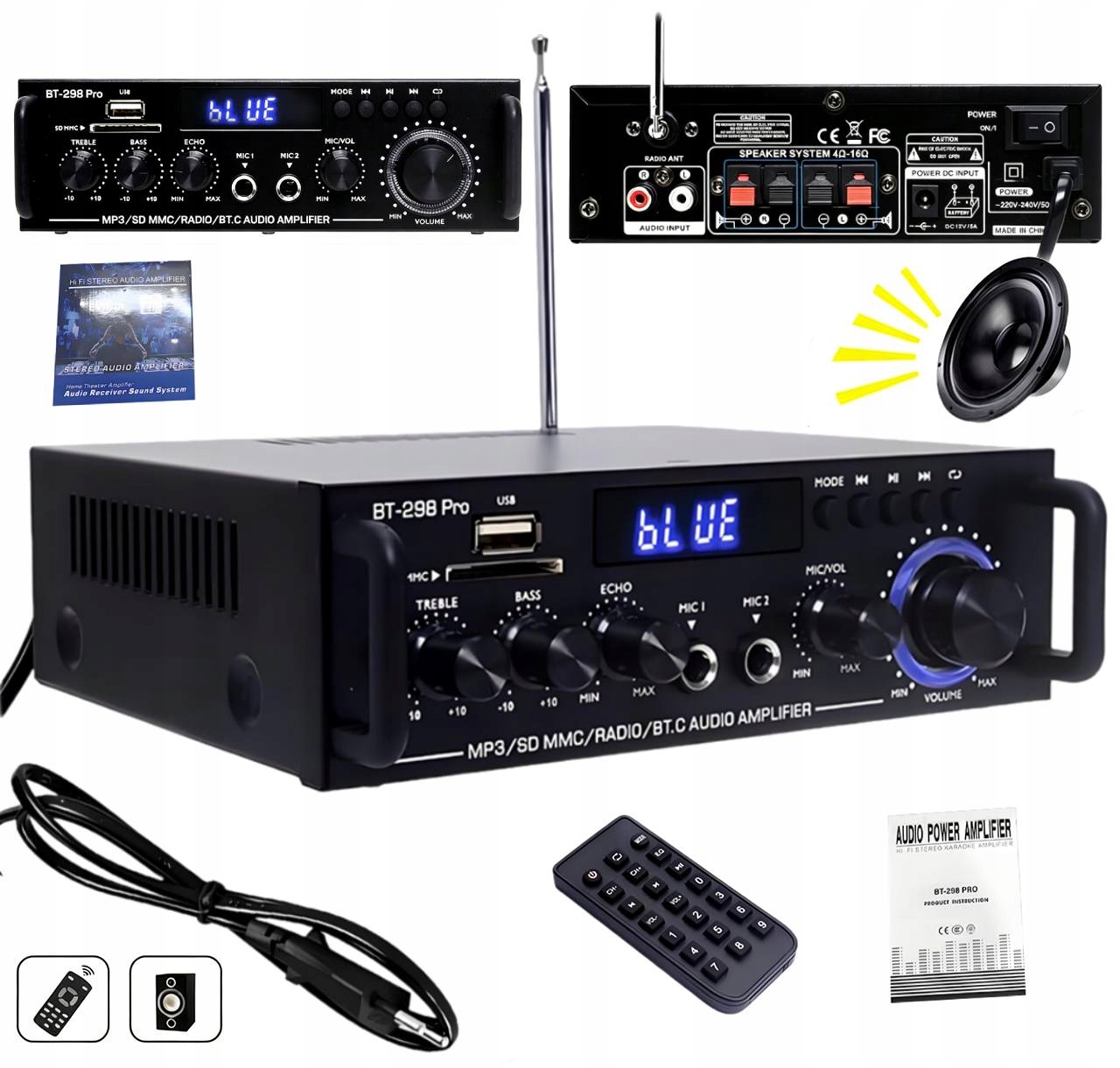 Stereo zesilovač 80W Hifi digitální Bluetooth Fm Usb integrovaný zesilovač