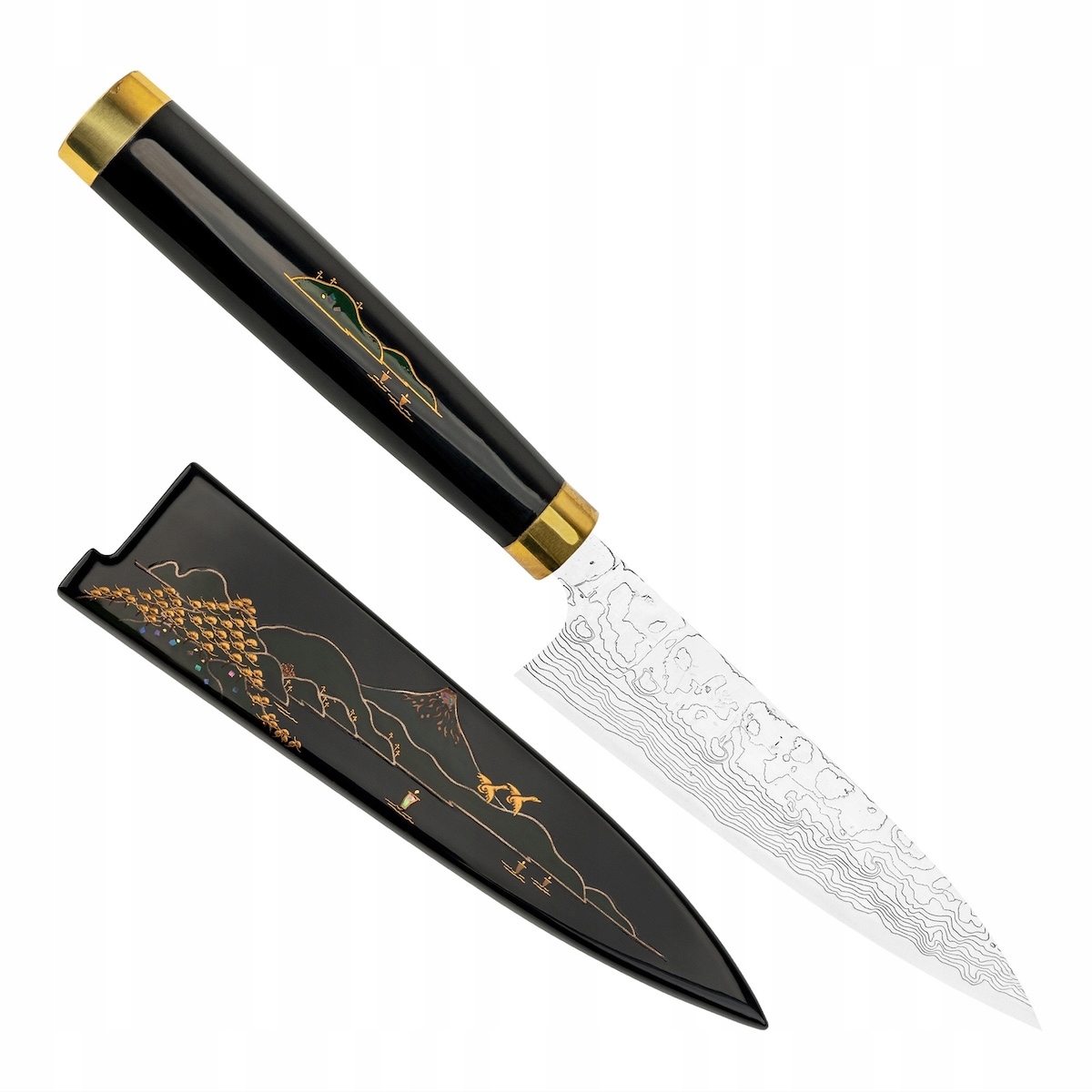 Takeshi Saji Art Fuji Unique Kovaný R-2 Japonský univerzálny nôž 13 cm a Saya
