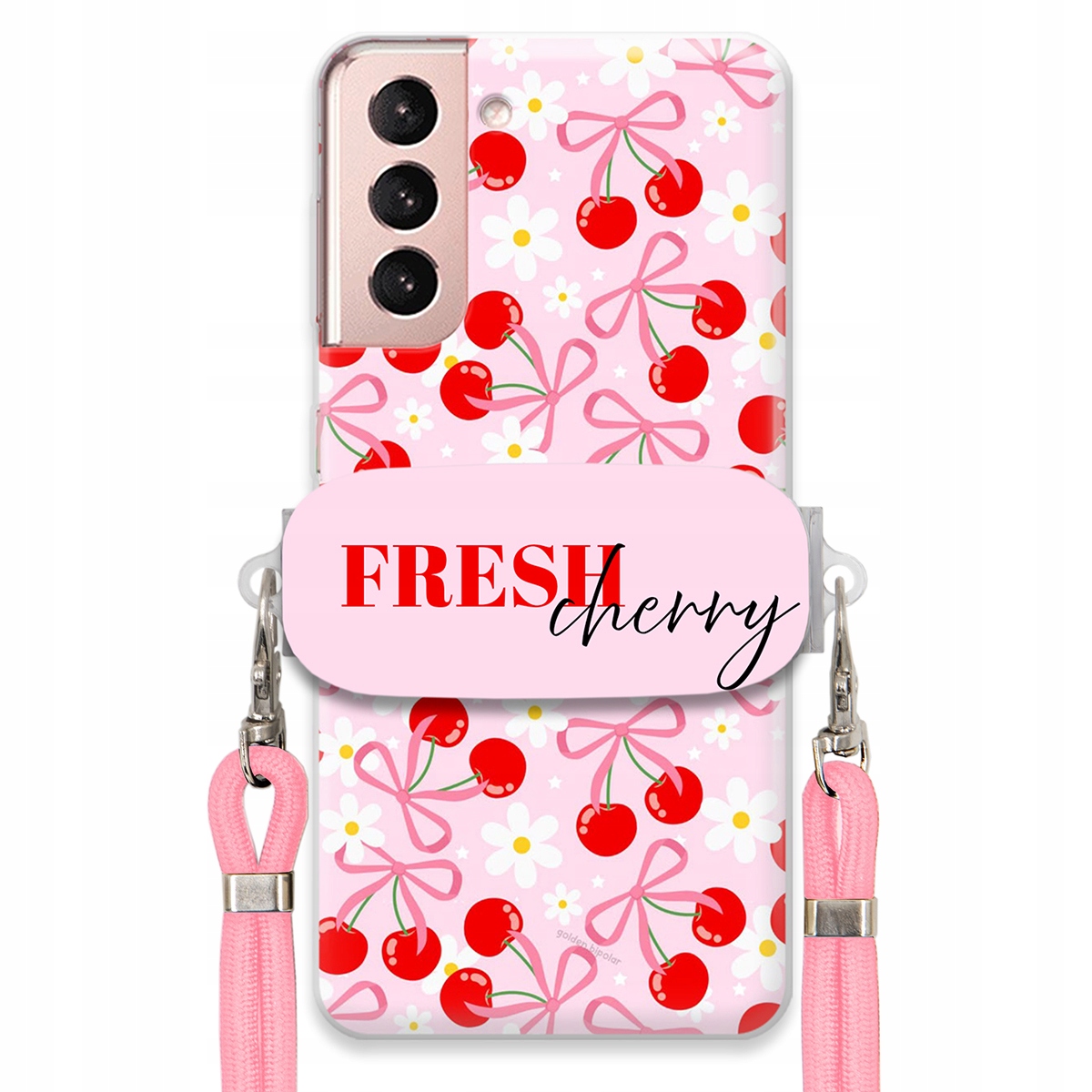 Puzdro pre Samsung S21 5G Case držiak šnúrok Ružový Fresh Cherry Kokardy