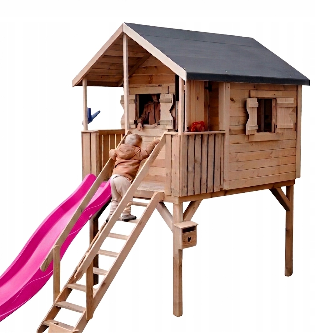 Dřevěný zahradní domeček pro děti se skluzavkou a plošinou 120 cm +dárek