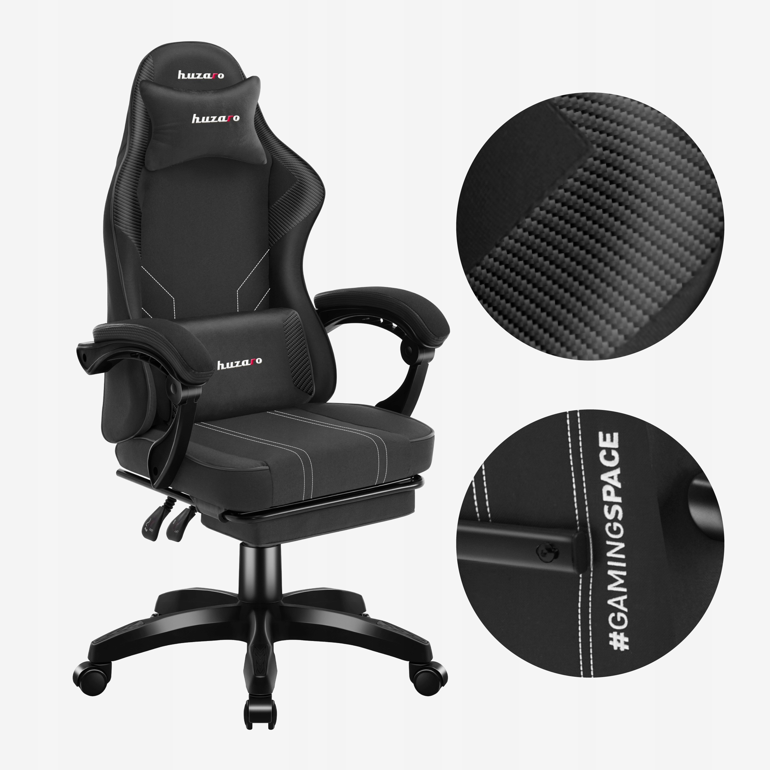 ПОВОРОТНЕ ІГРОВЕ КРІСЛО GAMER Huzaro Force 3.7 Carbon Black З ПІДНІЖКОЮ Висота меблів 116,5 см
