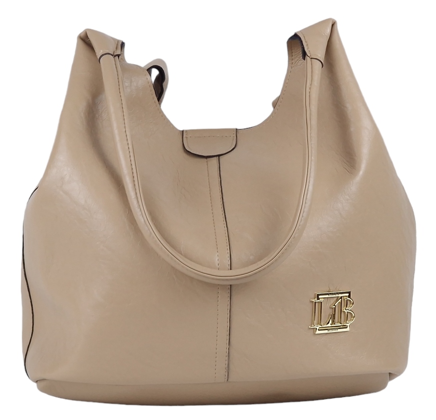 Laura Biaggi torebka shopper klasyczna skóra ekologiczna beżowa na ramię