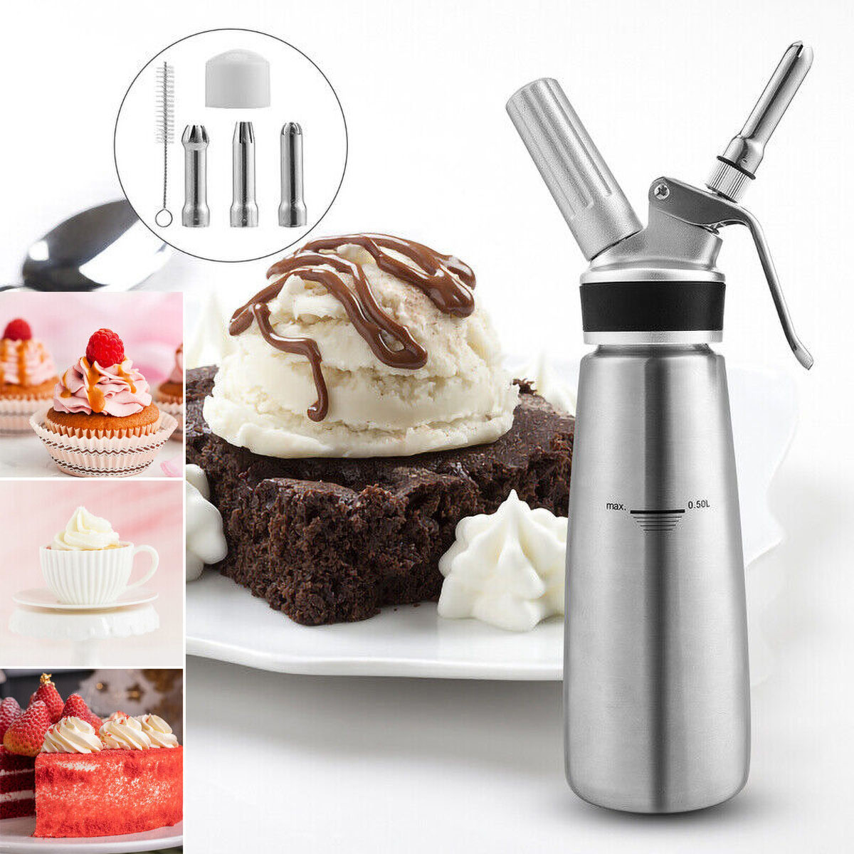 Hliníkový Sifon Na Šlehačku 0.5 L Se 3 Koncovkami Z Nerezové Oceli