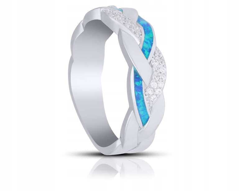 Prstýnek Stříbrný Modrý Opál Zirkony Široký Dámský vel.11 ryzost 925