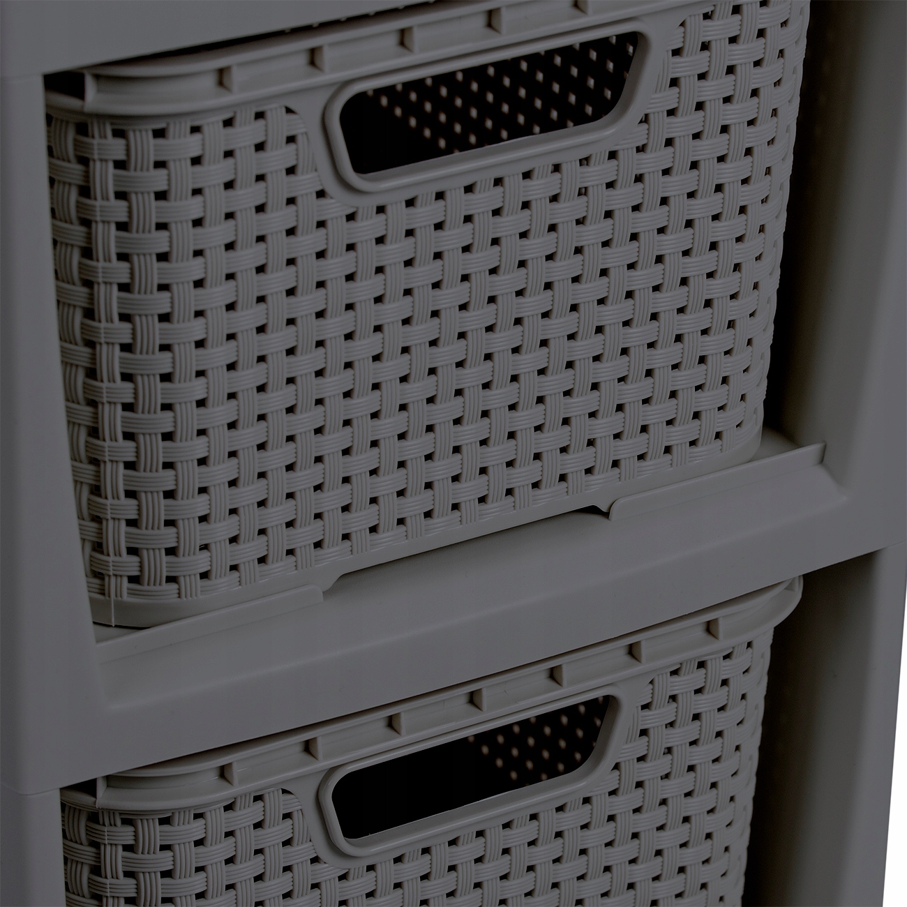 REGAŁ KOMODA SZAFKA PÓŁKA Z 5 KOSZAMI RATTAN BRANQ Kolor frontów antracyt