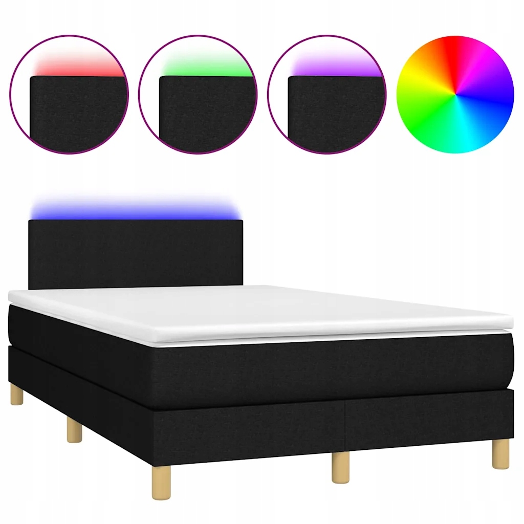 Černá kontinentální postel s matrací 120x190 cm a Led osvětlením
