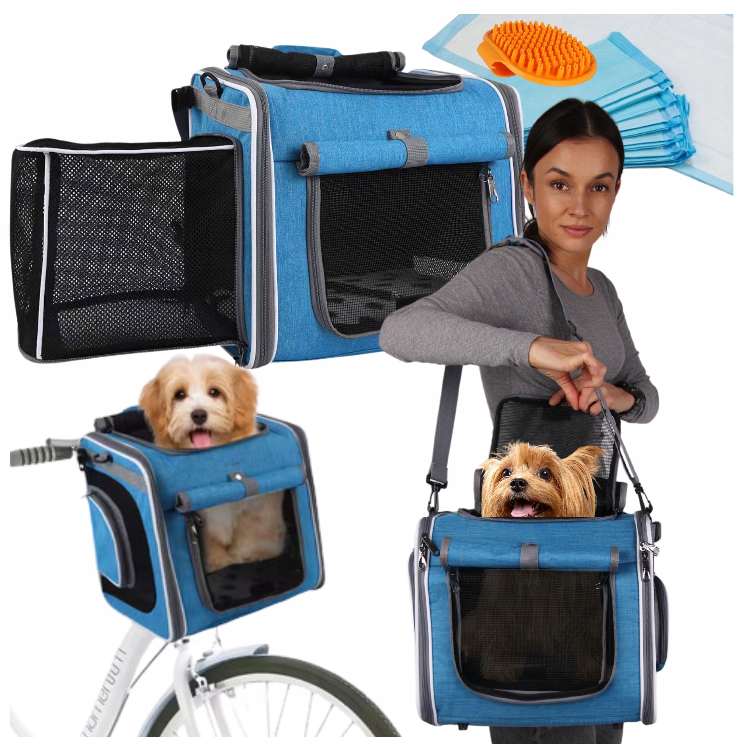 Levně Přepravka taška na kolo, autosedačka, batoh pro psa kočku 4v1, pevná, do 5,5 kg