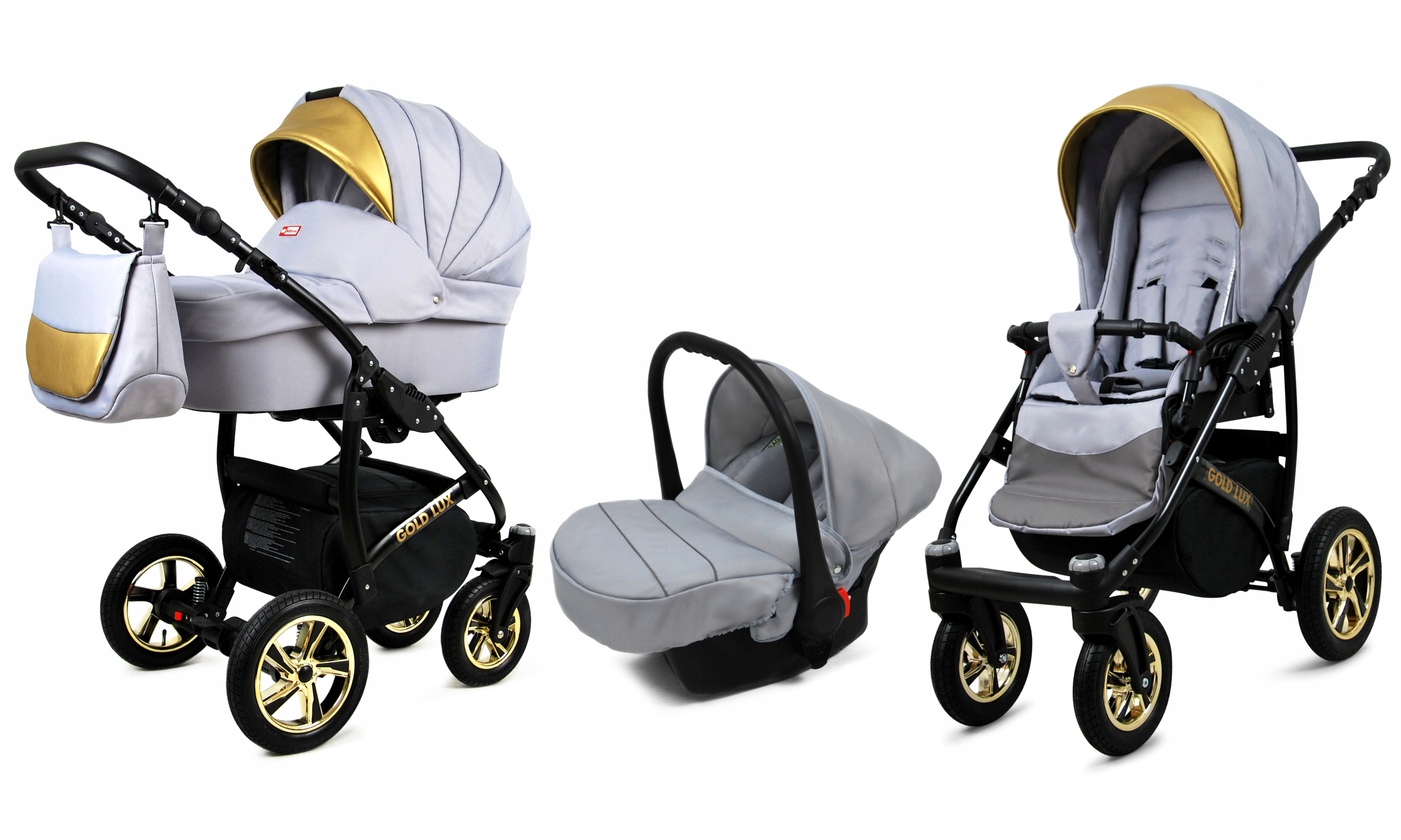 Wózek dziecięcy 3w1 BabyLux GoldLux spacerówka gondola fotelik samochodowy