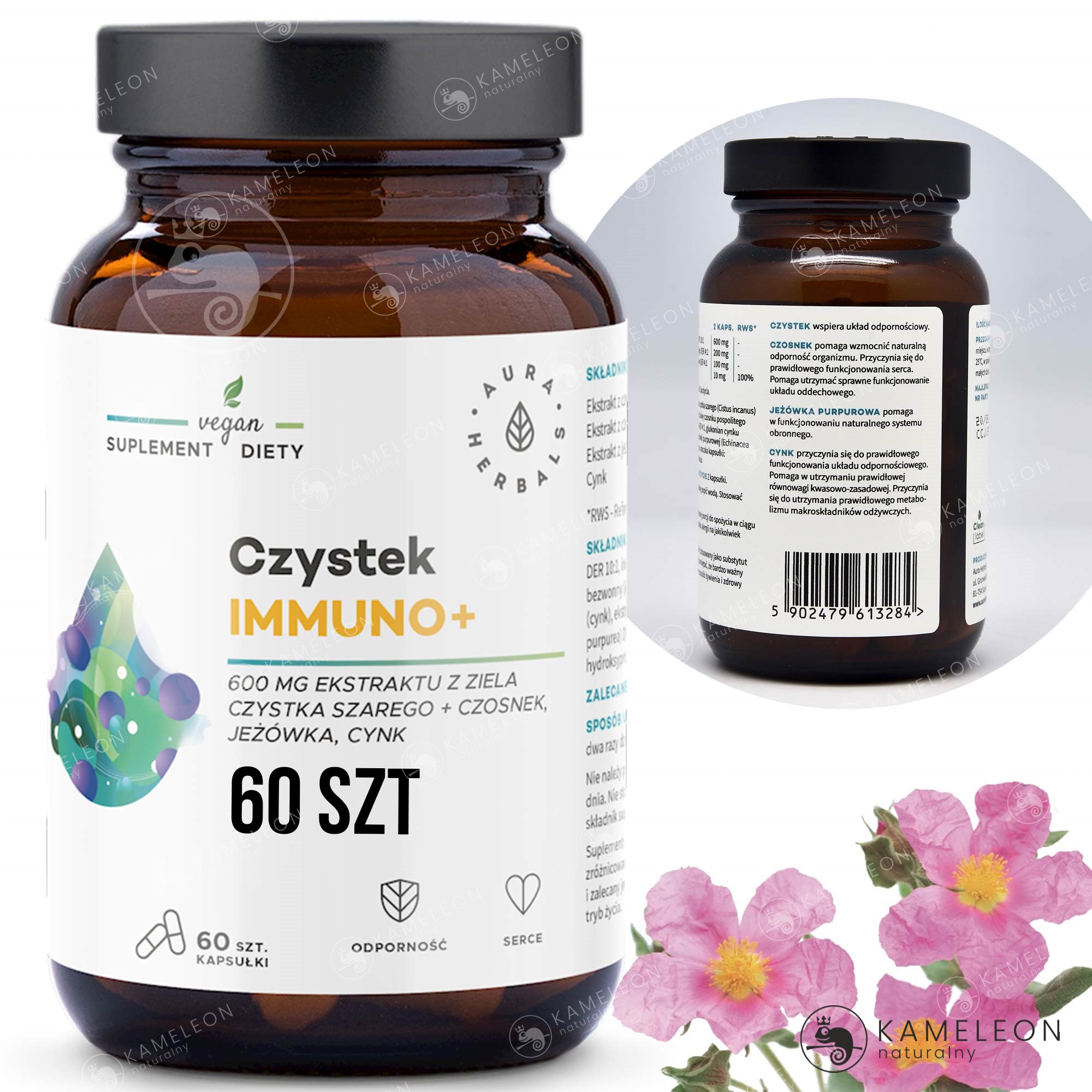 CZYSTEK IMMUNO+ kapsułki czosnek jeżówka ODPORNOŚĆ EAN (GTIN) 5902479613284