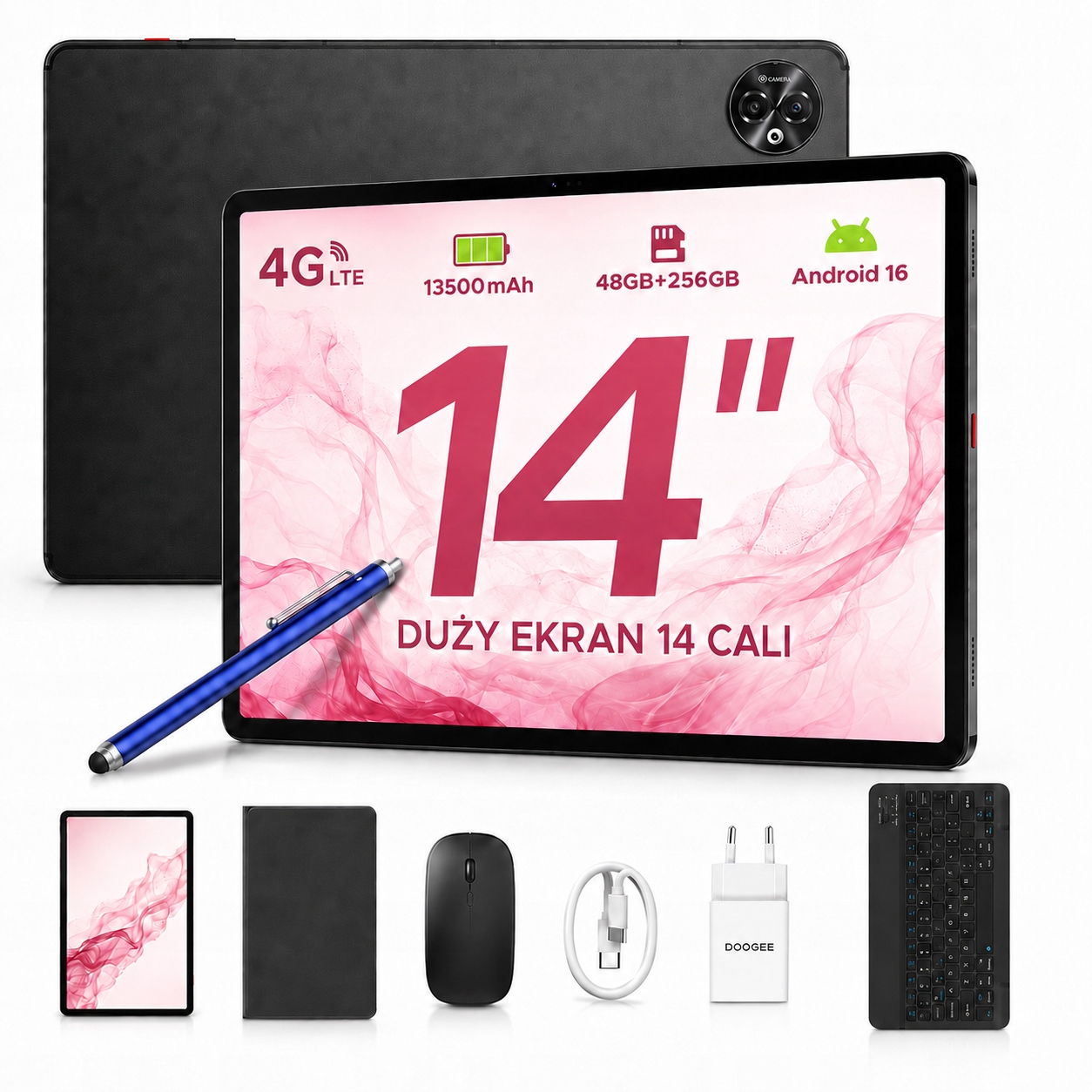 Tablet 4G Velký displej Doogee TabE3MAX 14" Keyboard 13500 mAh 32+256 Gb Android
