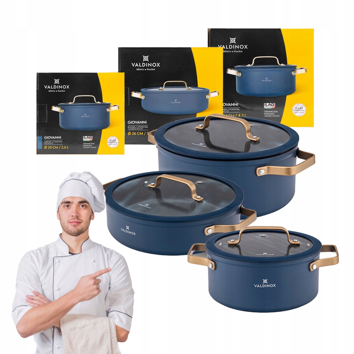 Súprava hrncov 3 ks indukcia plyn hrnce Valdinox Giovanni 20/24/26 cm
