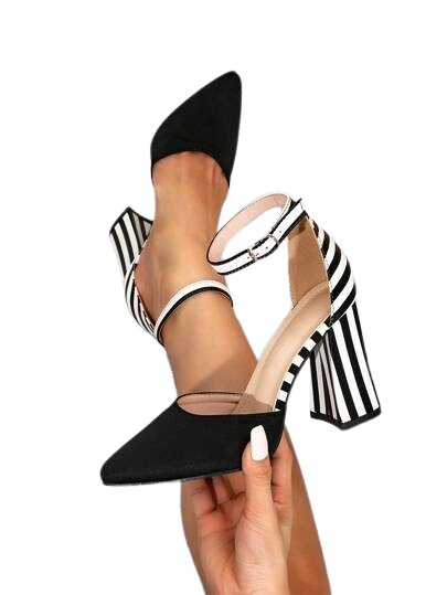 Shein Dámské Černé Lodičky Se Zapínáním Na Pruhovaném Podpatku 36 1JB