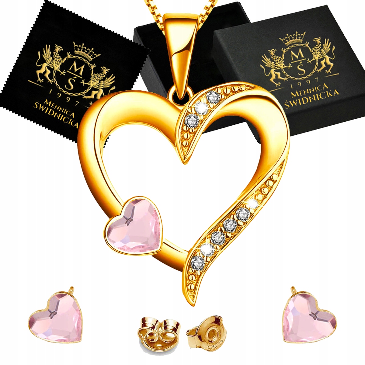 Sada šperků Zlaté Stříbro 925 Přívěsek Náušnice s zirkony Sada