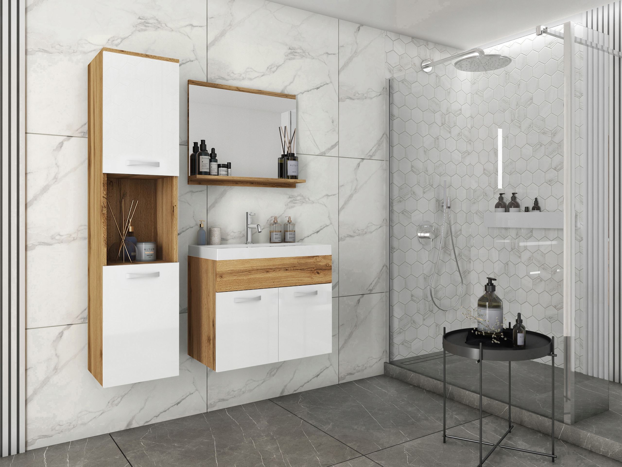 Zestaw mebli łazienkowych MILANO, szafka, lustro, umywalka