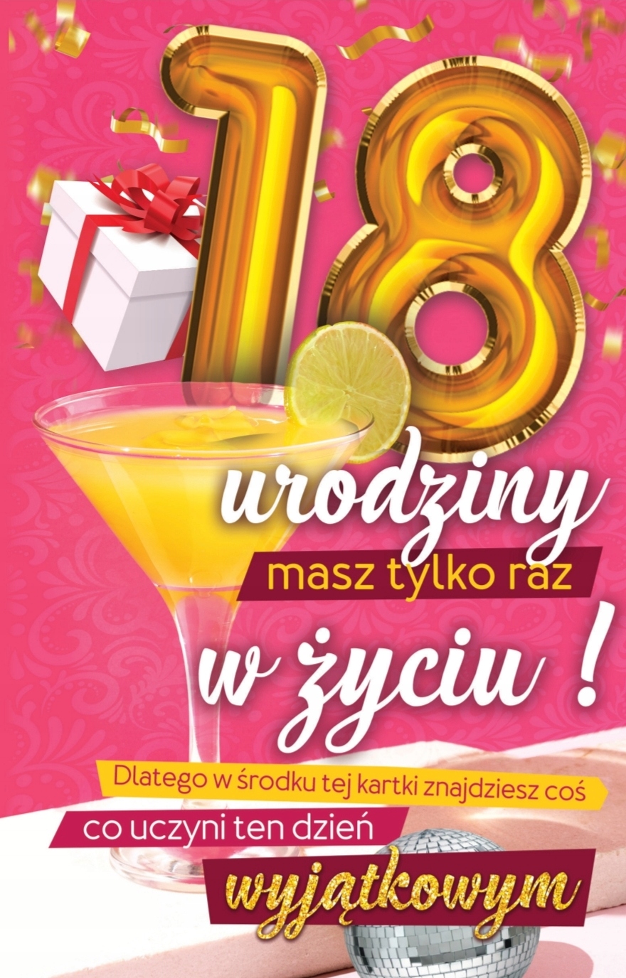 

Kartka z naklejką 18-stka na 18 urodziny dla Niej