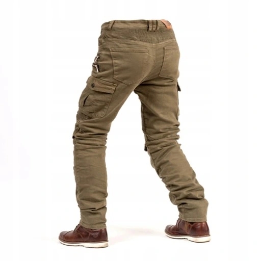 MOTOCYKLOWE DŻINSY SPODNIE JEANSY KHAKI Materiał jeans