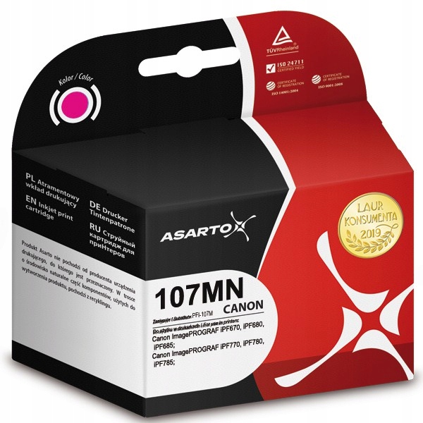 

Tusz Asarto do Canon PFI107M iPF670 iPF680 magenta