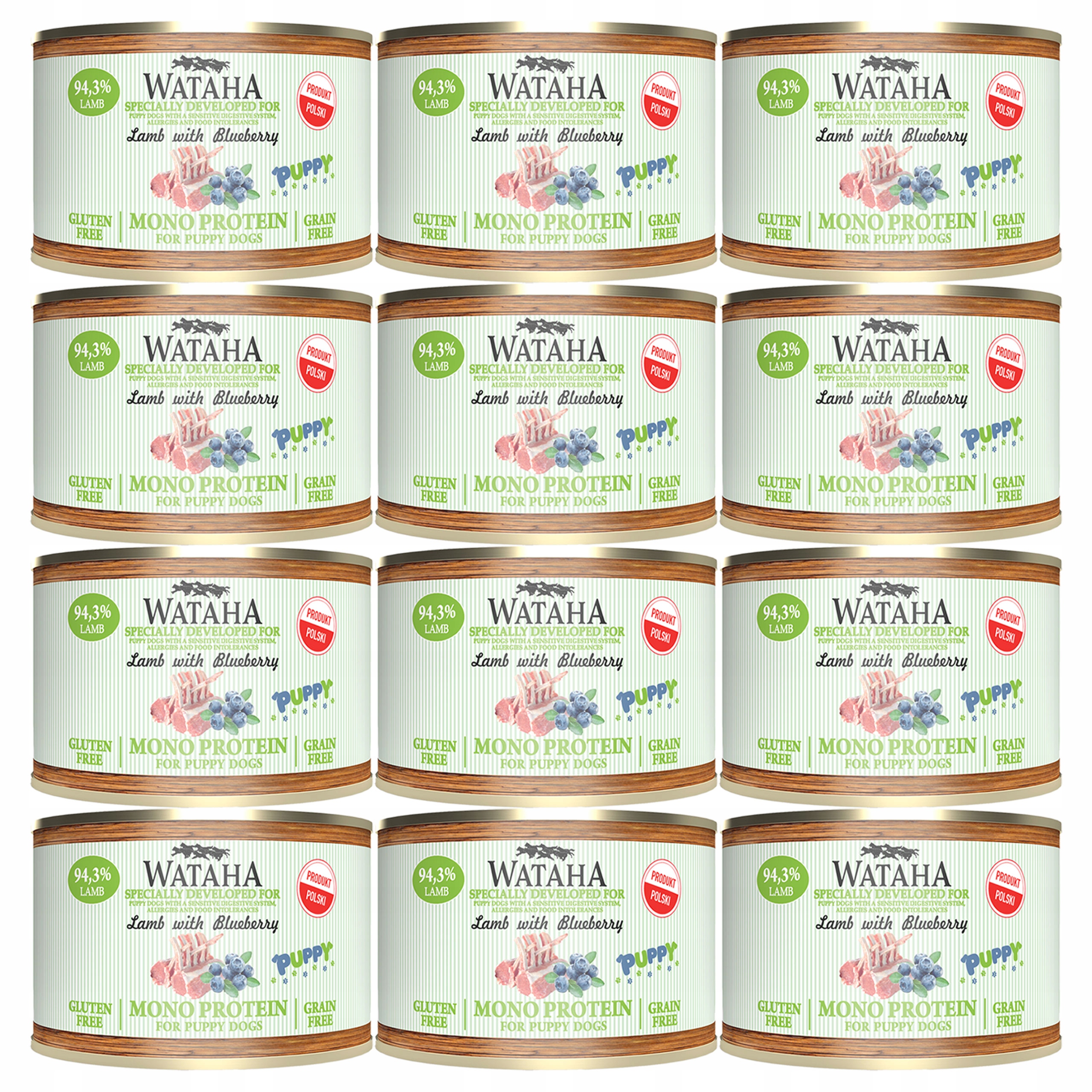 Levně Wataha Mono Puppy krmivo pro štěňata Jehněčí s borůvkou 12 x 185 g