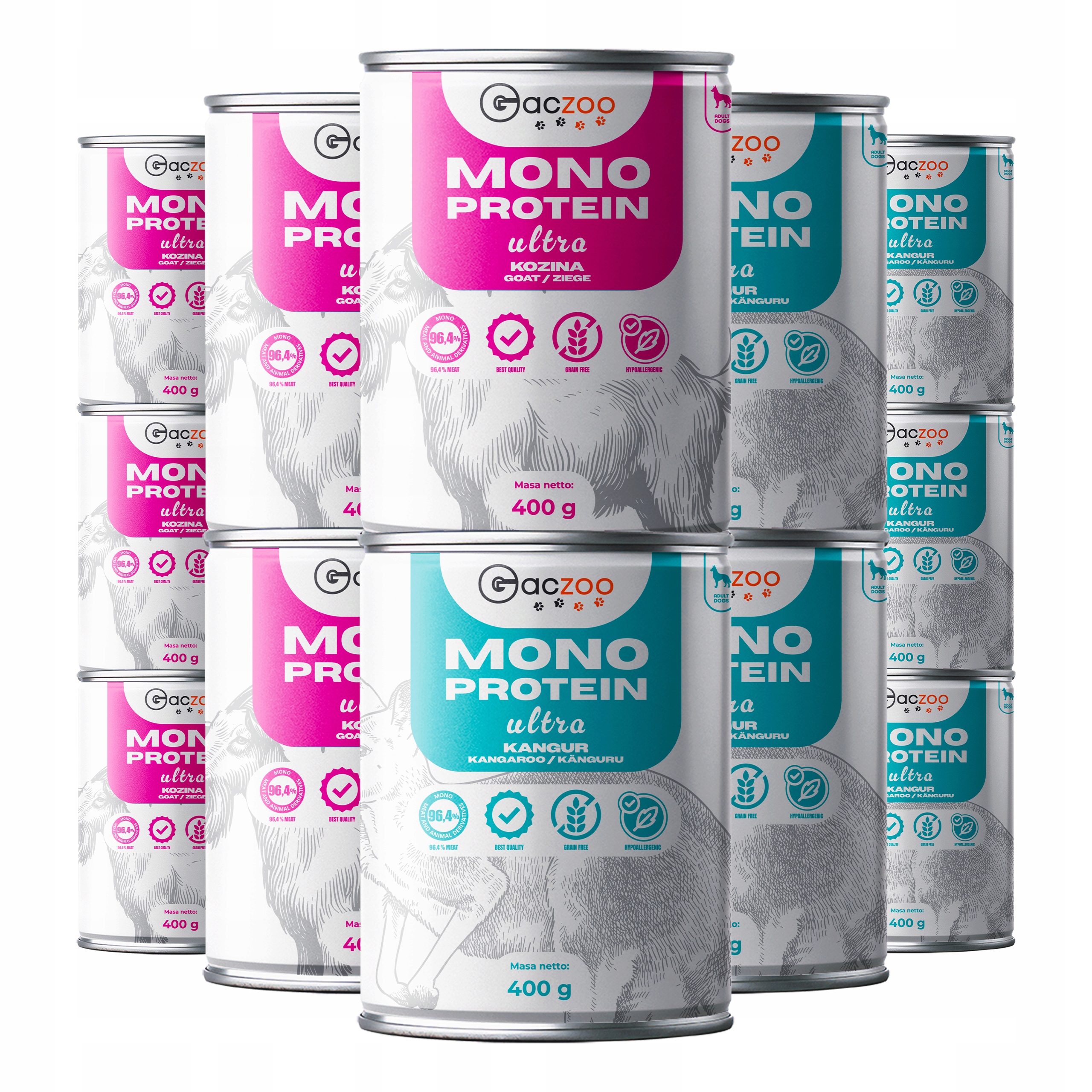 Levně Vlhké krmivo monoproteinové krmivo pro psy Gaczoo Mono Protein Ultra mix chutí 12 x 400 g