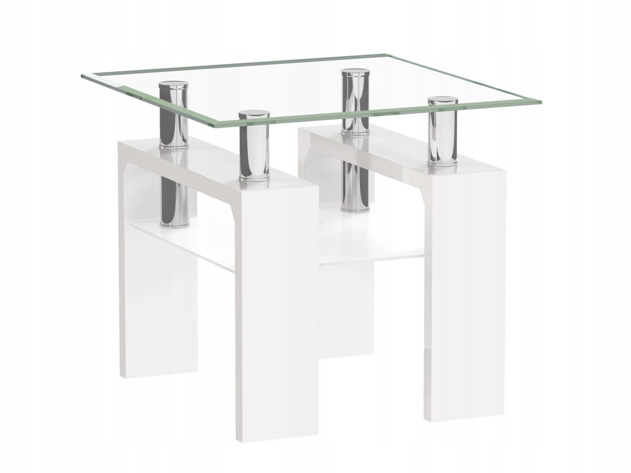 ŁAWA STOLIK SZKLANY KAWOWY Biały Mini do SALONU Kwadratowy Marki Furnitex