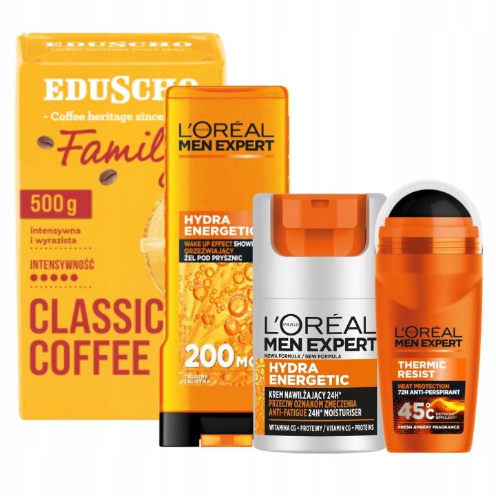 L'Oréal Men Expert krem żel pod prysznic Tchibo Eduscho kawa dla mężczyzny