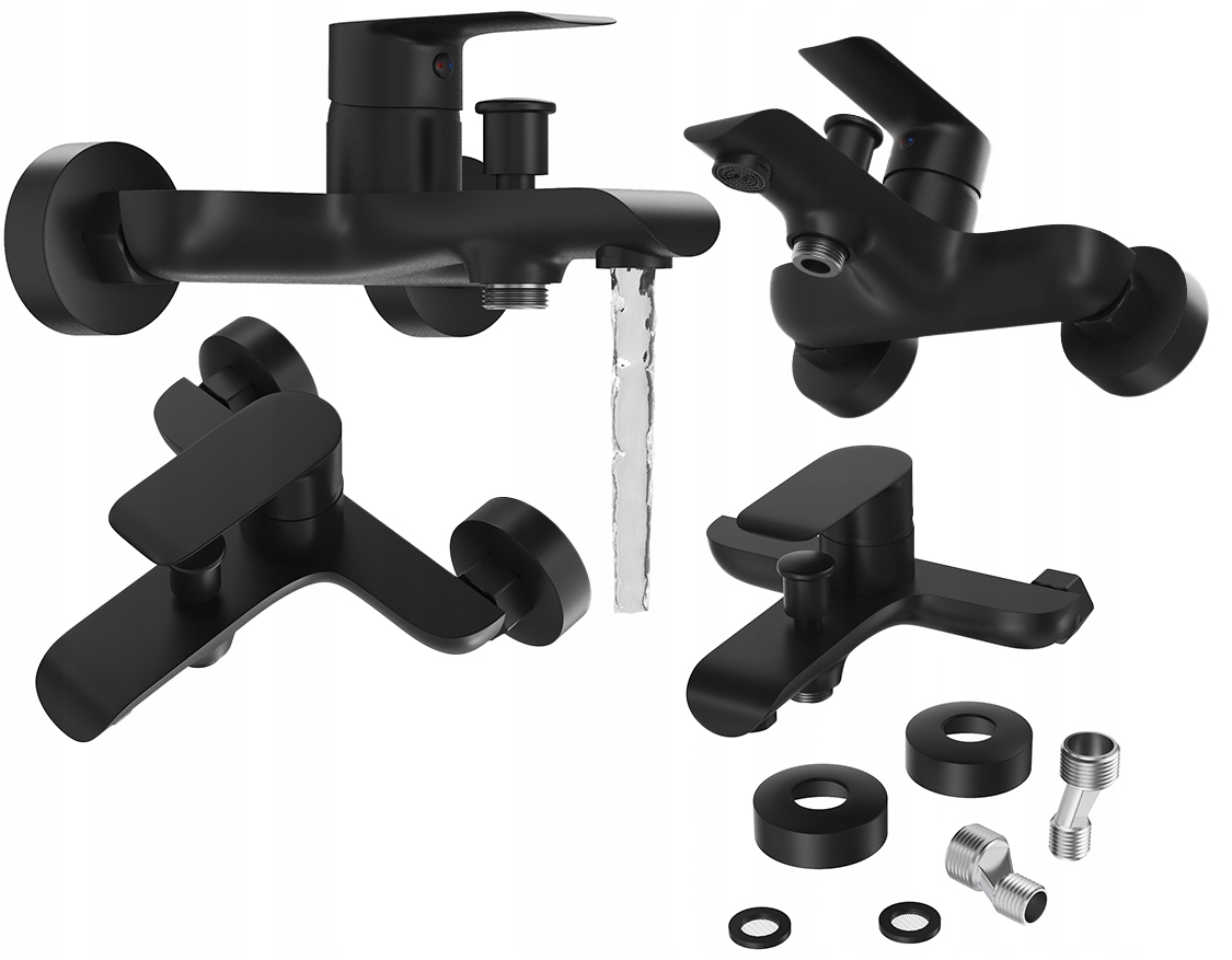 Čierna vaňová a sprchová nástenná vaňová batéria do kúpeľňového kohútika Vito