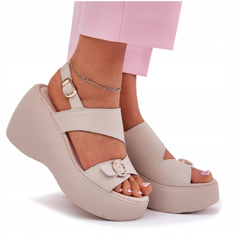 Dámské Sandály Přírodní Koturn Platforma S.barski LR51-540 Béžové 39