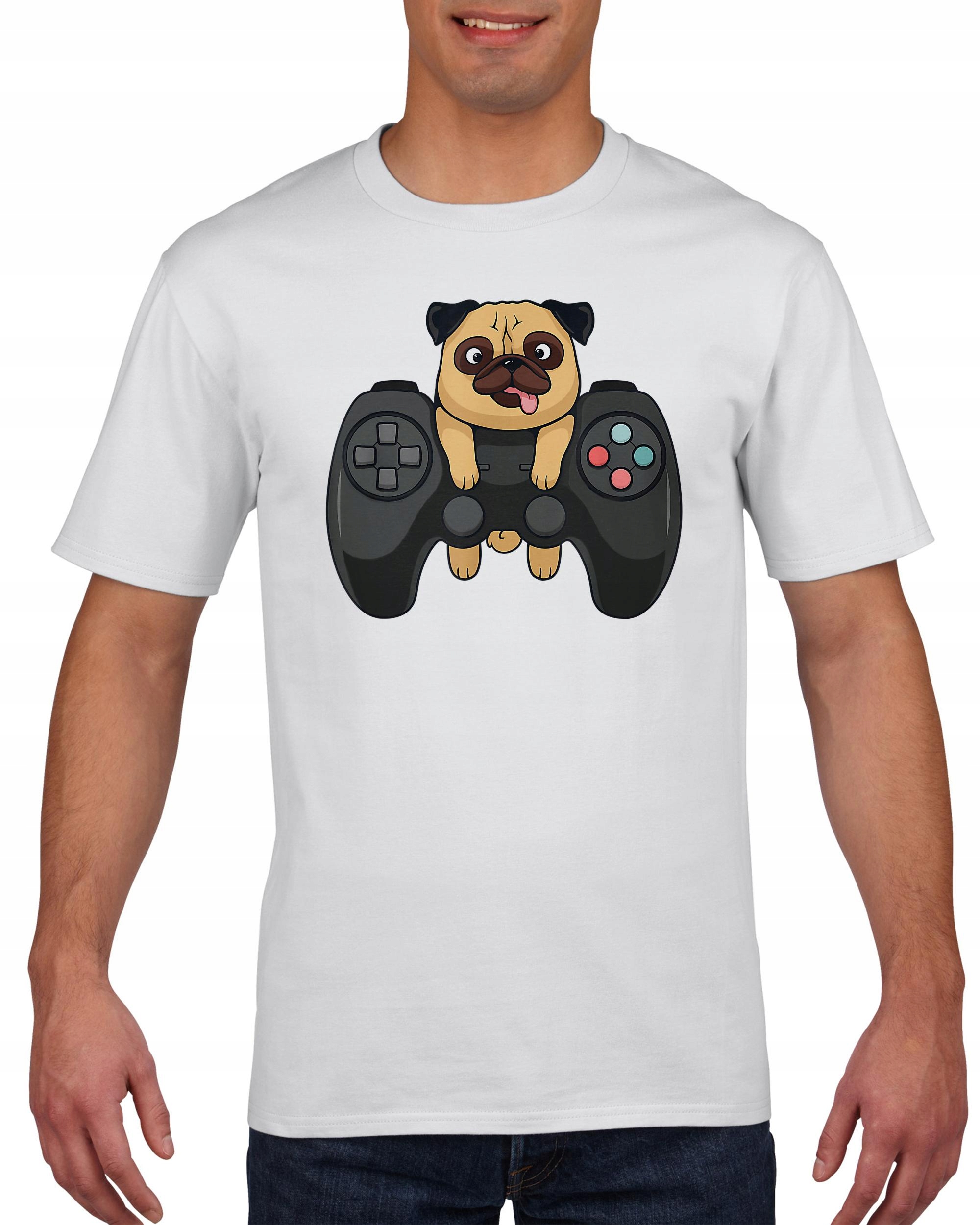 

Koszulka męska Mops Pies Pug Gamer Gracz Pad L