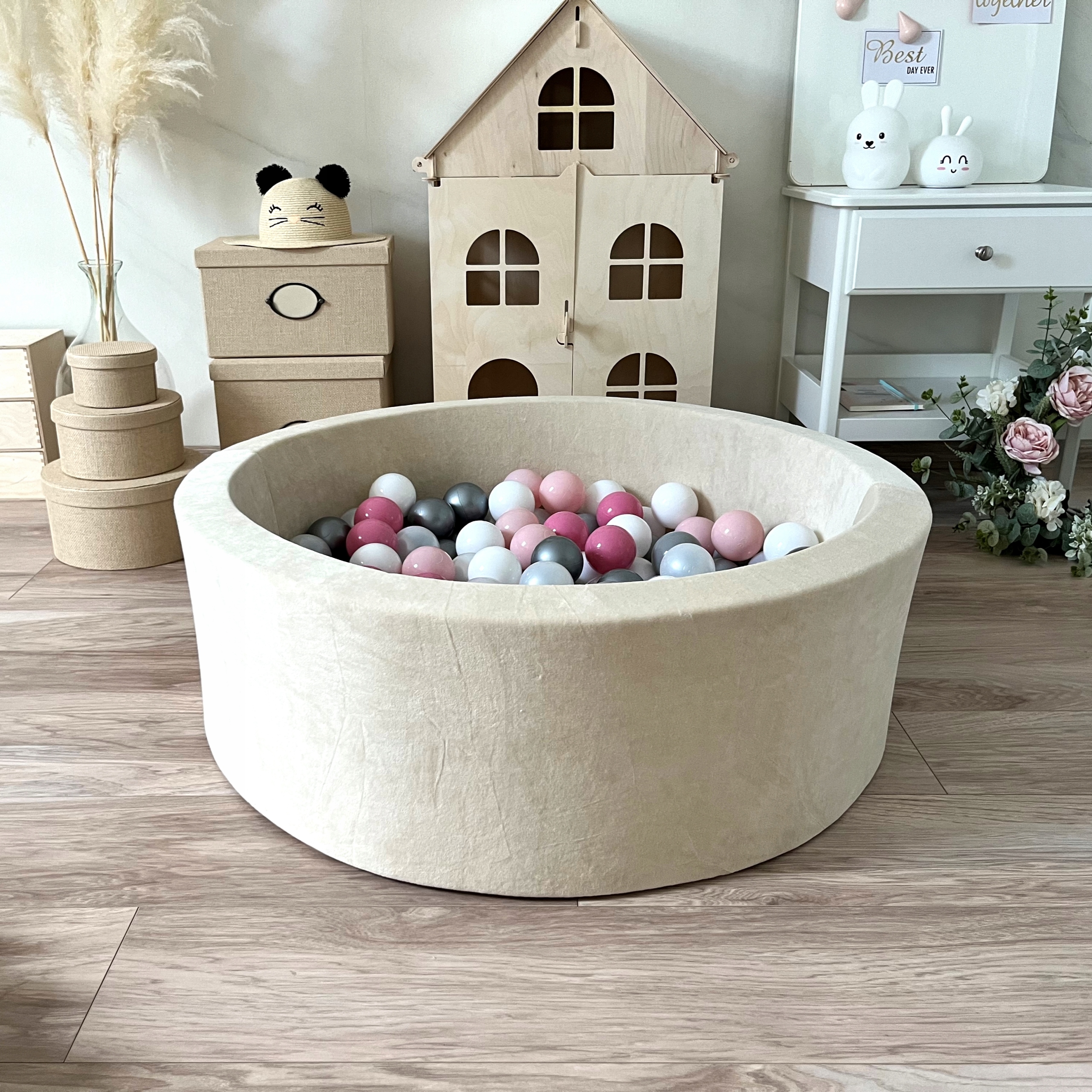 Suchy basen z kulkami Velvet 30x90Kremowy 200piłek Bohater brak