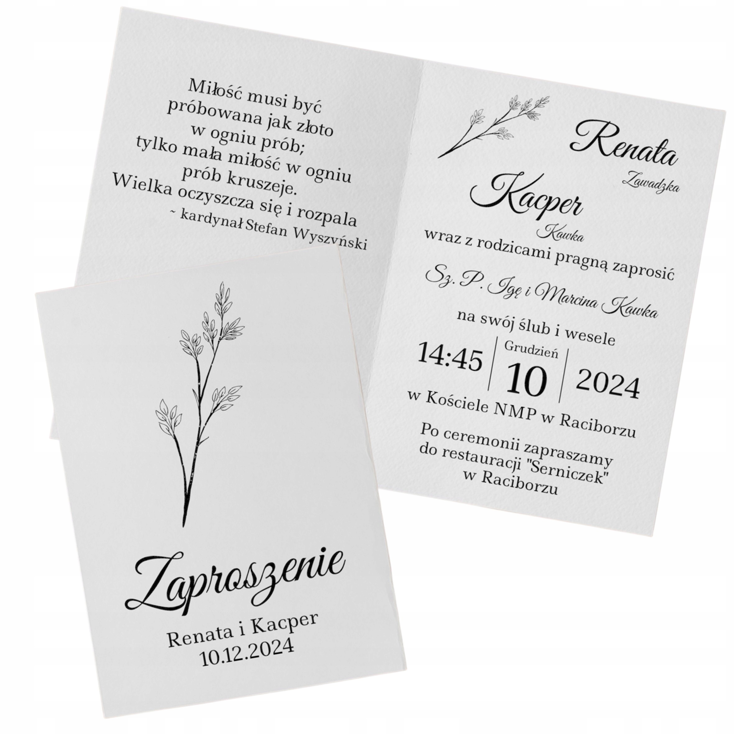 ZAPROSZENIA NA WESELE ŚLUB PERSONALIZACJA ŚLUBNE WESELNE KOPERTA GRATIS