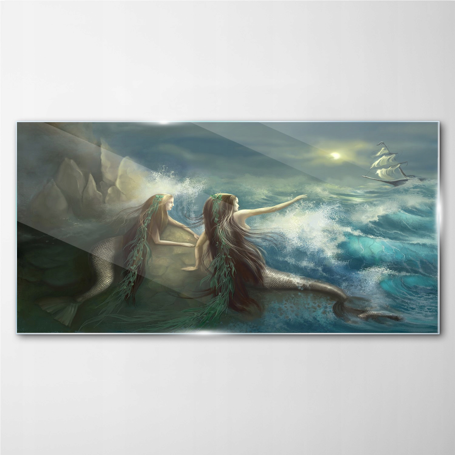 

Szklany obraz Syreny ocean statek burza 100x50 cm