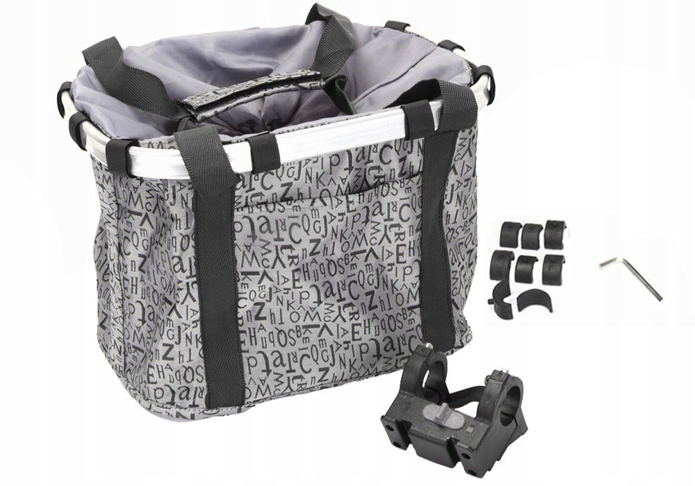 Koszyk na kierownicę z materiału HB-142 /klip/ 36x26x22 popiel-czarny