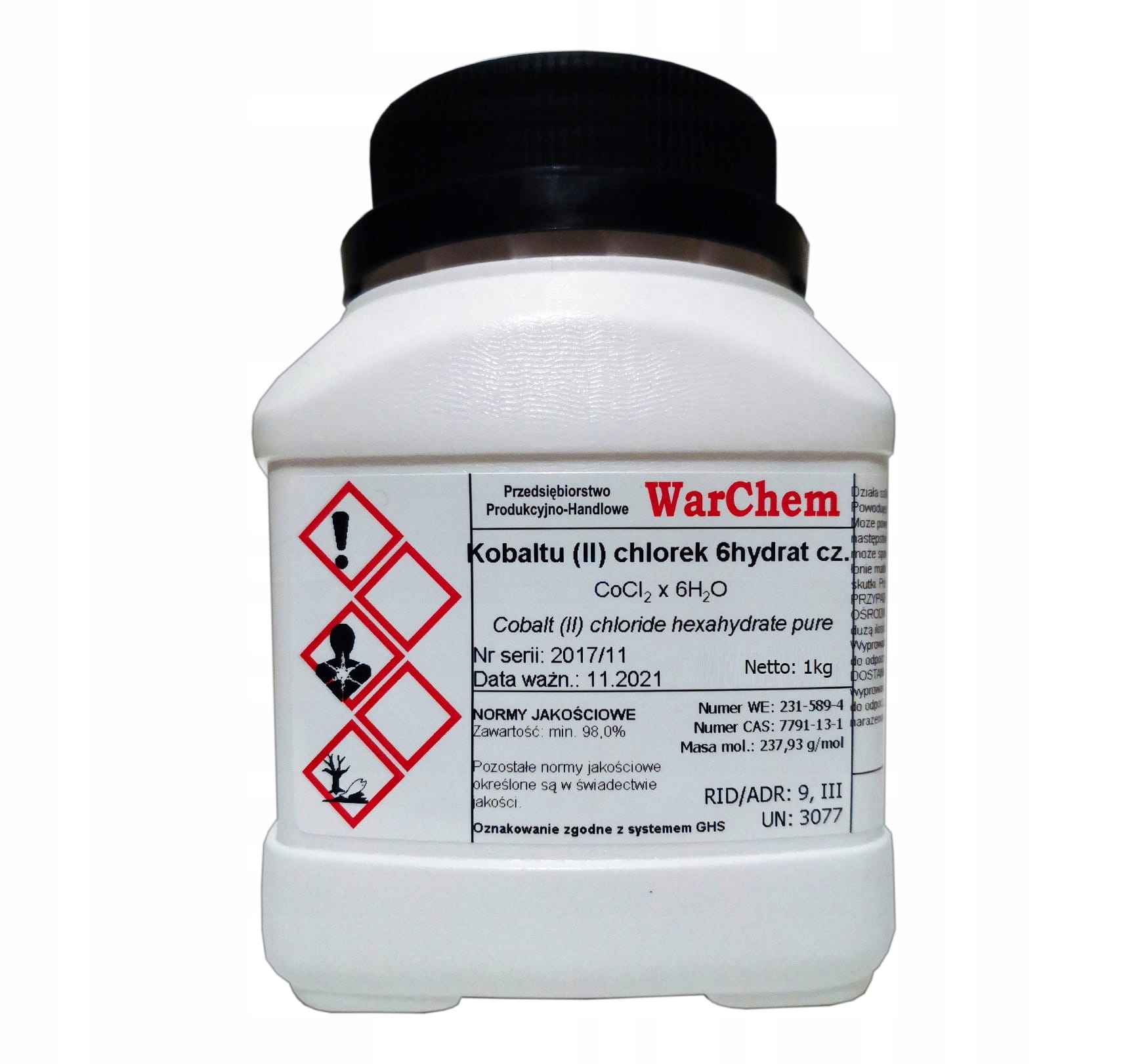 

Chlorek Kobaltu (II) 6hydrat czysty 1kg