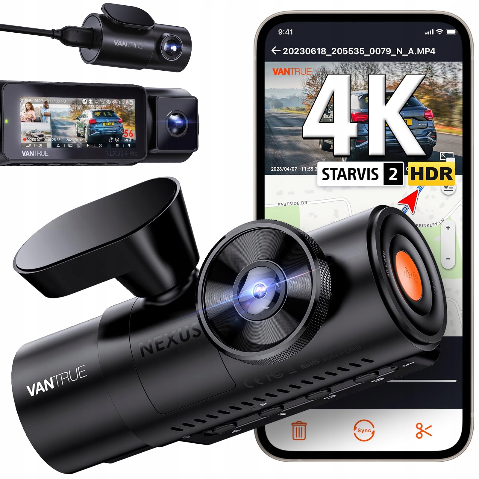 VANTRUE N4 Pro Kamera Samochodowa 4K 360° WiFi GPS IR Nocny Tryb — miniatura 2