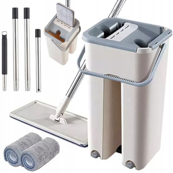 MOP PŁASKI Z WYCISKACZEM WIADREM DWUKOMOROWYM Kod producenta MOP Z WIADREM DWUKOMOROWY