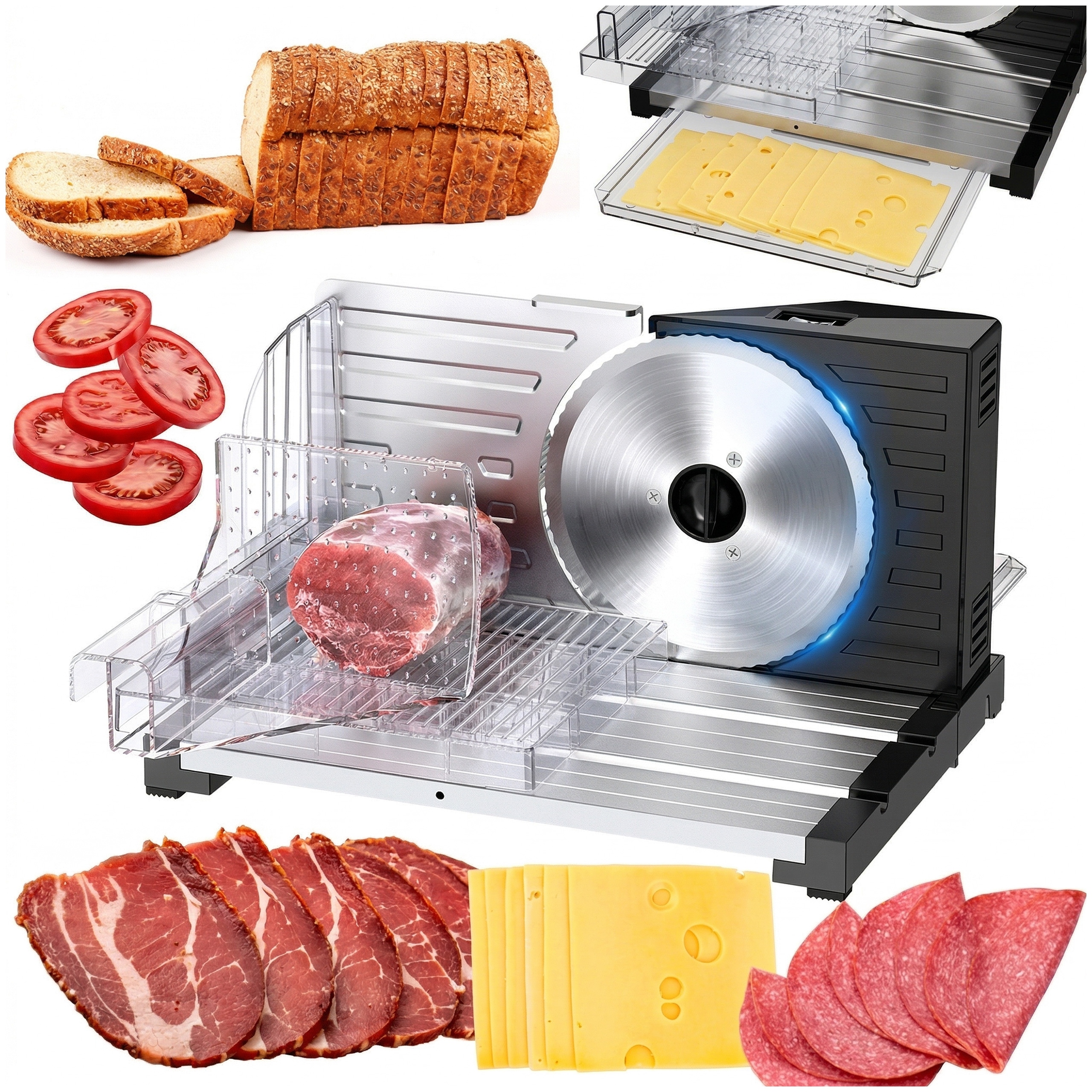 Krajalnica do warzyw chleba wędlin Vertenz srebrna stal nierdzewna 160W