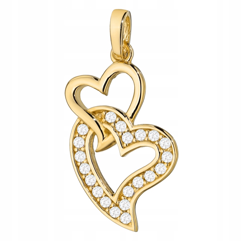 Zlatý Přívěsek Přívěsek pr. 585 Dvě spojená Srdce se Zirkony 14k
