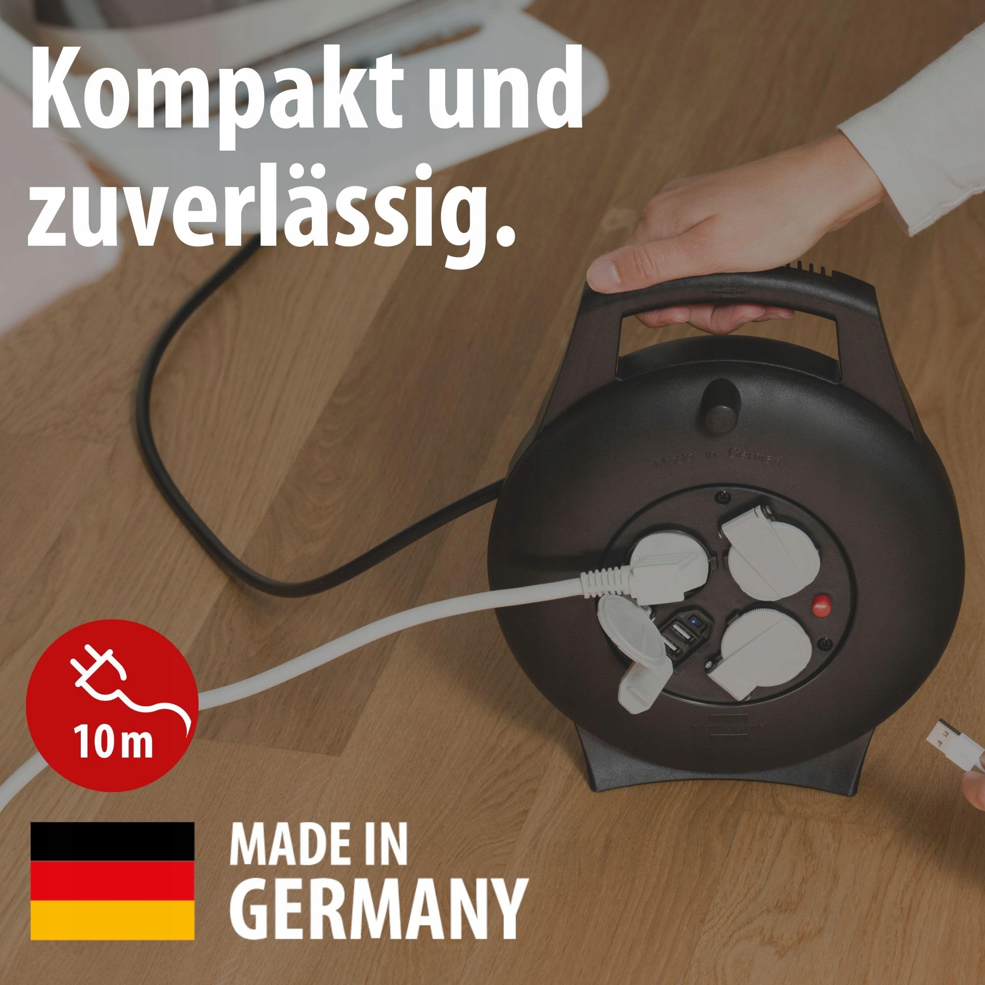 BRENNENSTUHL Kabelbox 3 Gniazda USB 10m Do Wnętrz Czarna — miniatura 3