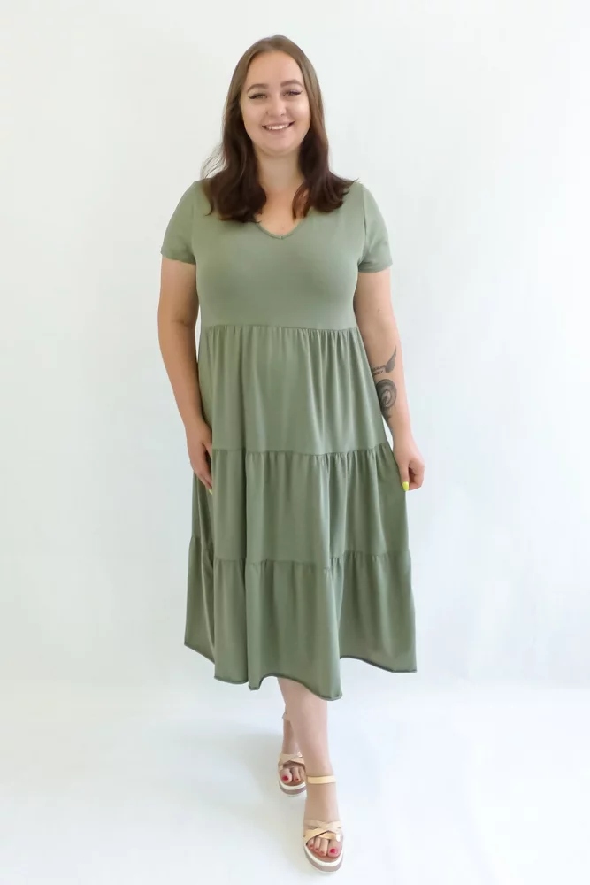 Olivové letní bavlněné Šaty s volánky Uni