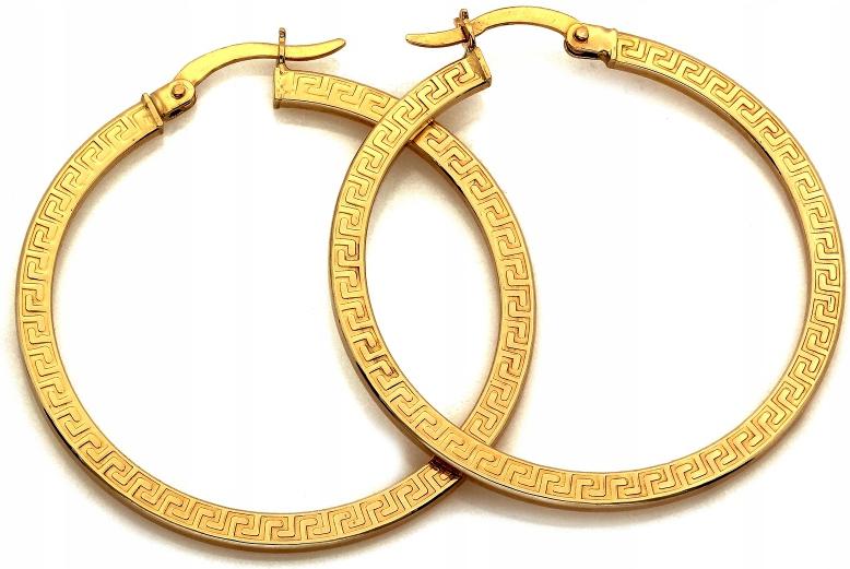 Náušnice zlaté kruhy 585 dámské s řeckým vzorem 37 mm anglické zapínání