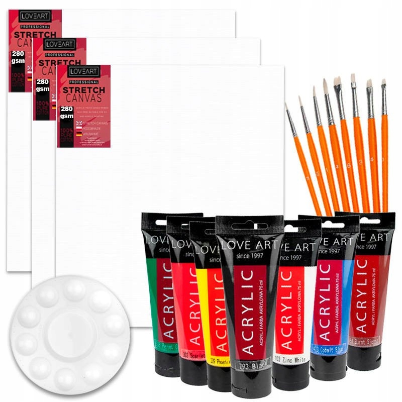 Velká malířská sada Malování po plátně akrylovými barvami 75 Ml 7 barev