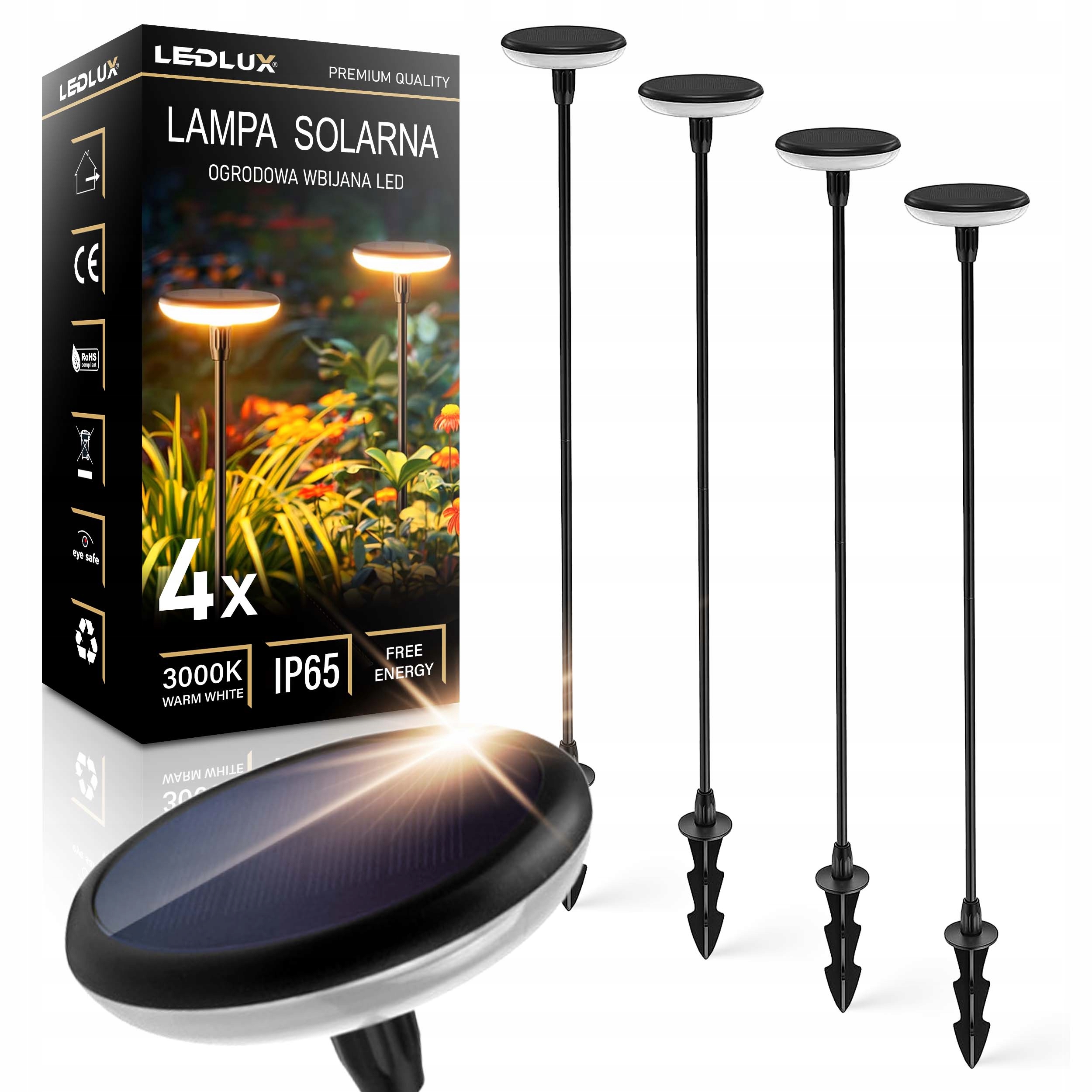 4x Lampa Solarna Led Lampka Wbijana Ogrodowa Słupek Ufo Latarnia Szpikulec